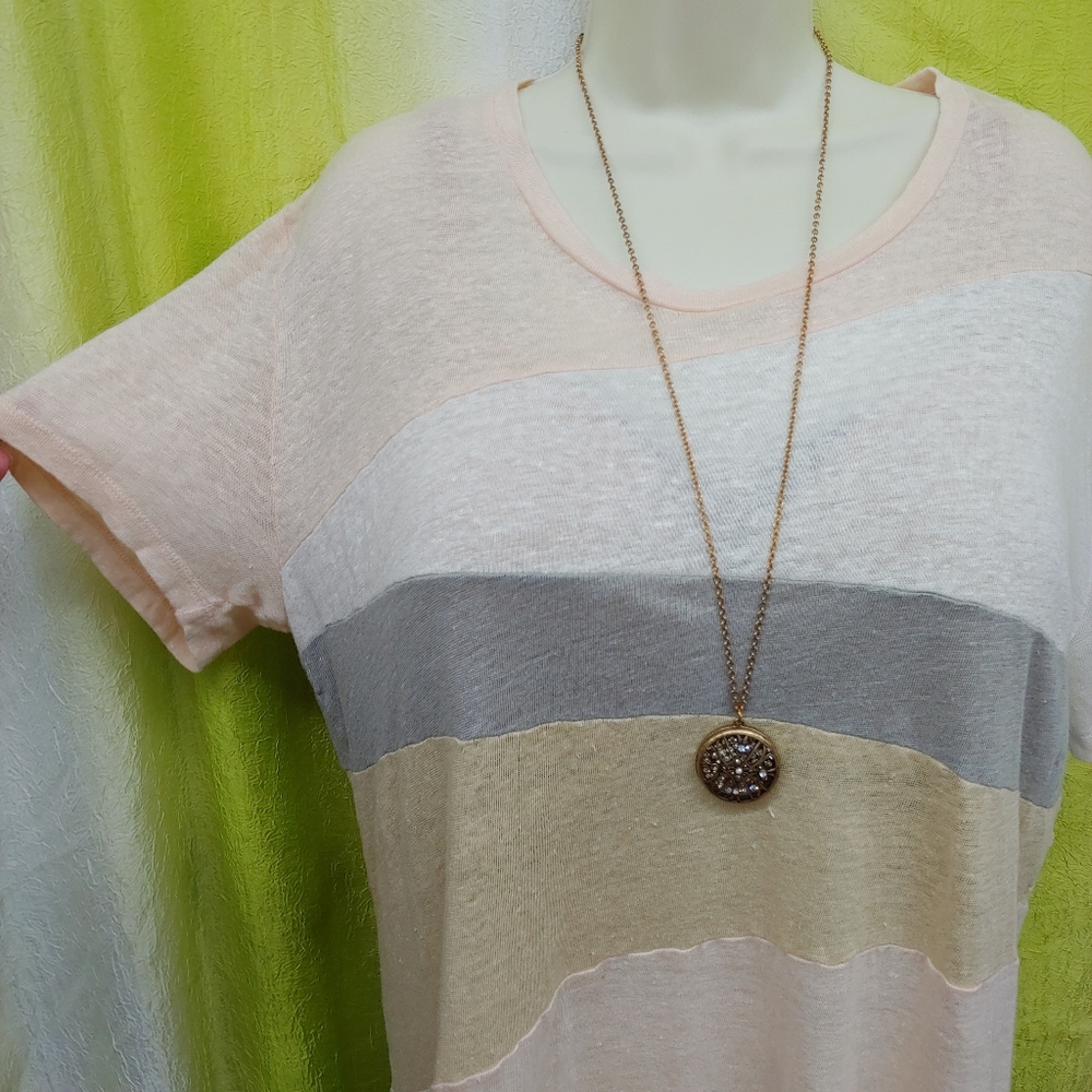 Iro | Linen Neutral Patchwork Tshirt Scoopneck L - image 6